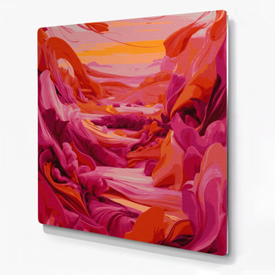Abstrait paysage 6, art mural en métal rouge