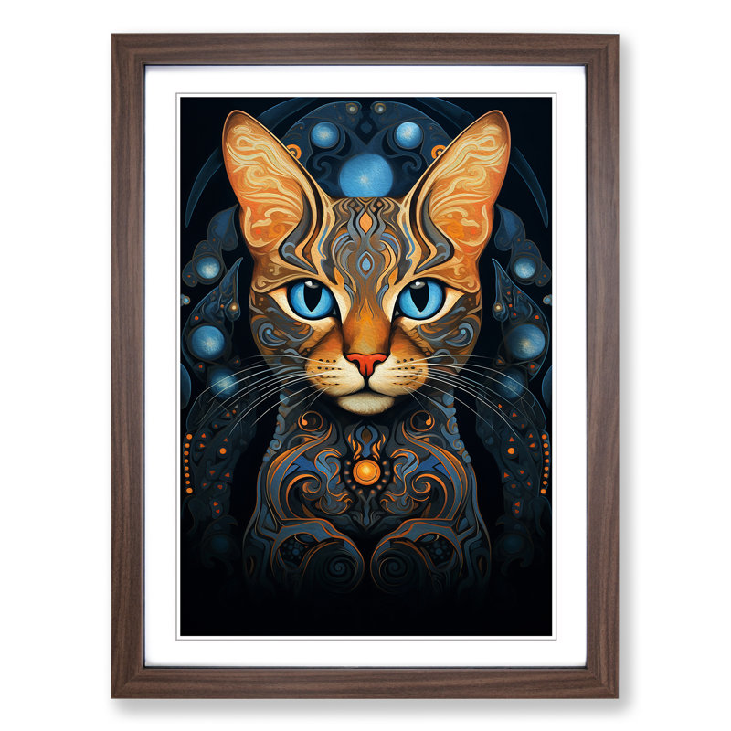 Bengal Cat Art Nouveau - Framed Print, Walnut Framed, 64cm H x 46cm W