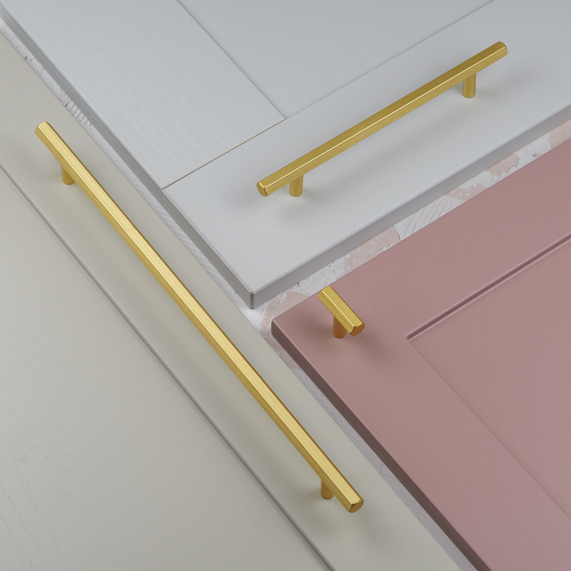 Brushed Gold Hexagon T-Bar Handles & Coordinating Pull knob, 40mm Knob