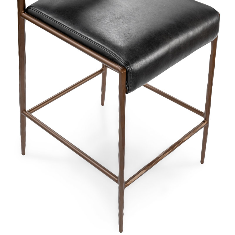 Kayne Leather Counter Stool, Black, Bronze