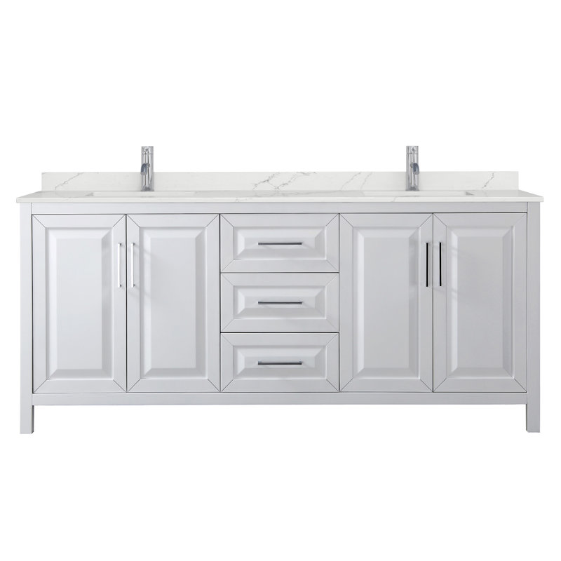 Daria 80'' W Vanity, White, Polished Chrome, White Quartz