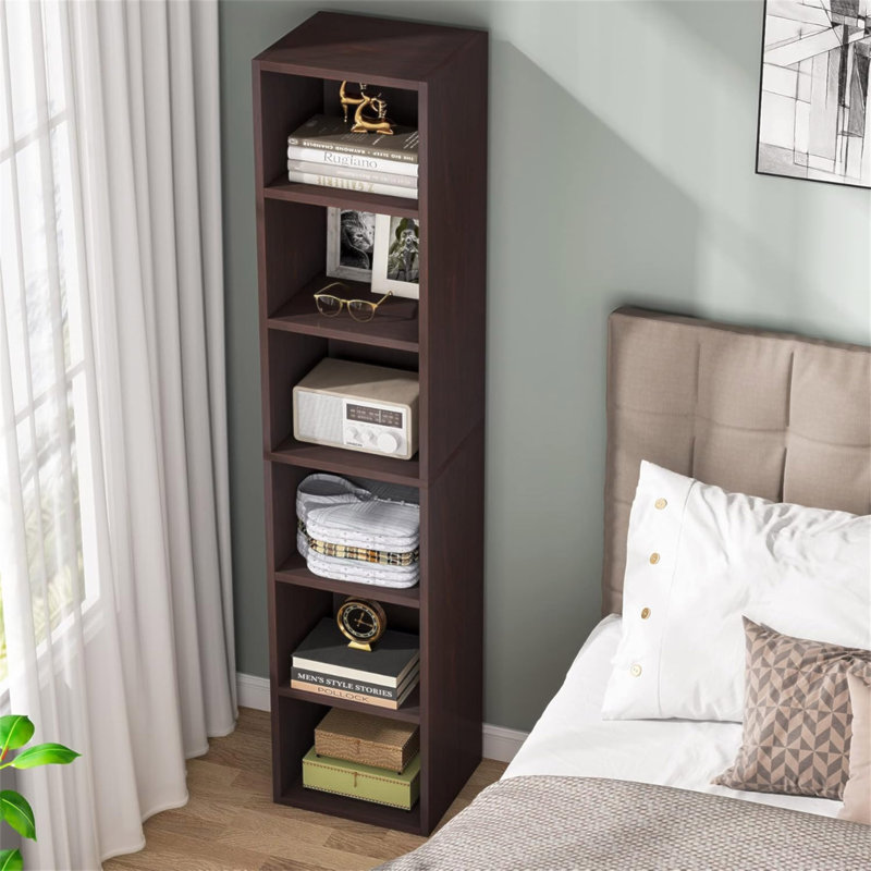 Bibliothèque en coin 70,9 "à 6 niveaux avec cerise pour salon, bureau, chambre à coucher, Brown