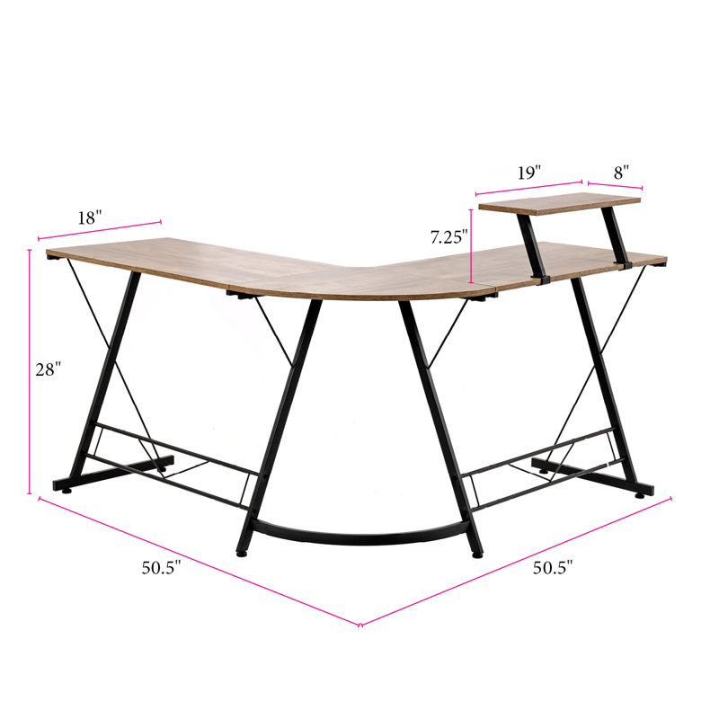 Sewn Oak Laminate and Black Steel L-Shape Home Office Desk