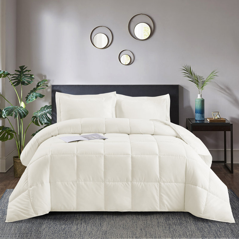 3pc Comforter Set - All Season Reversible Down Alternative Comforter with Two Shams - Breathable, Soft, Fluffy, Ivory