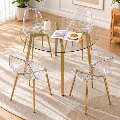 Mid-Century Modern Round Dining Table Sets with Scratch-Proof Glass Top and Ergonomic Metal-Leg Seating