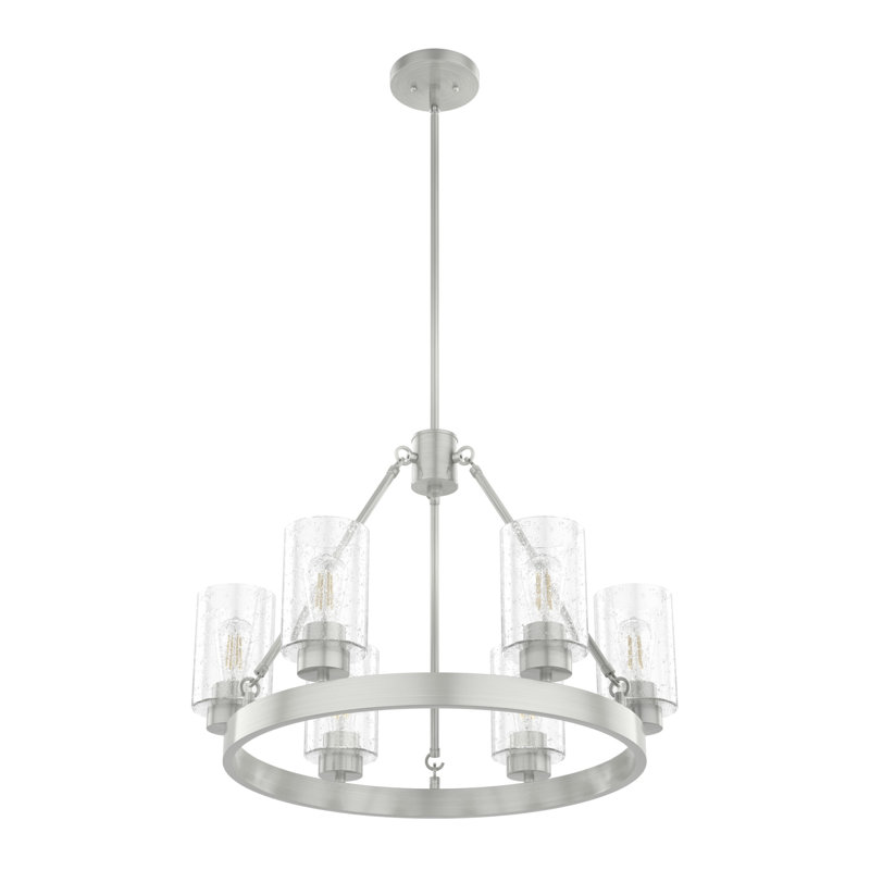 Hartland 6 - Light Unique / Statement Wagon Wheel Chandelier, Brushed Nickel