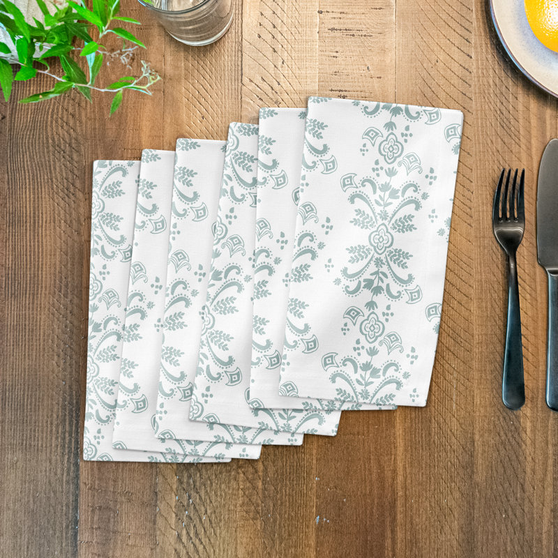 Alayzia Cotton, Cotton Twill Floral Square Napkin, Blue