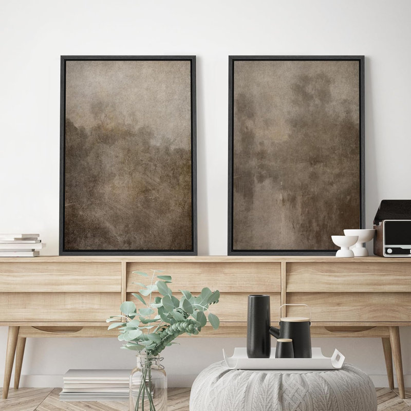 «Dark Black Color Field Landscape», 2 pièces sur toile, Noir, H 24 po x l 36 po
