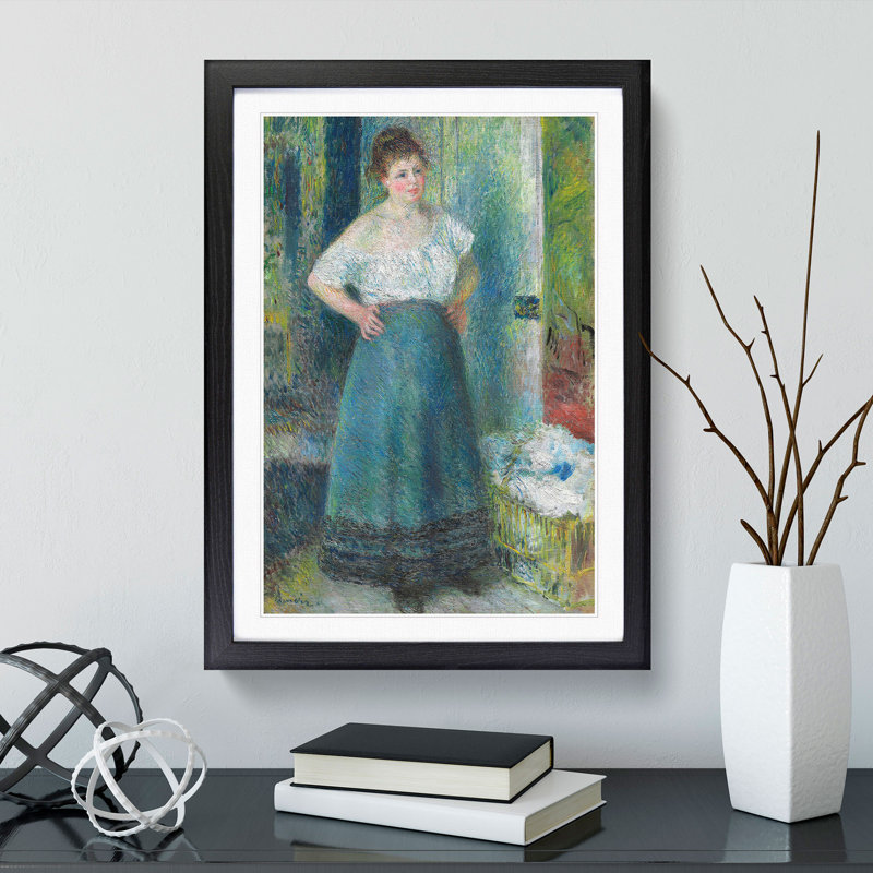 The Laundress by Pierre-Auguste Renoir - Picture Frame Painting, 48cm H x 36cm W x 2cm D, Black