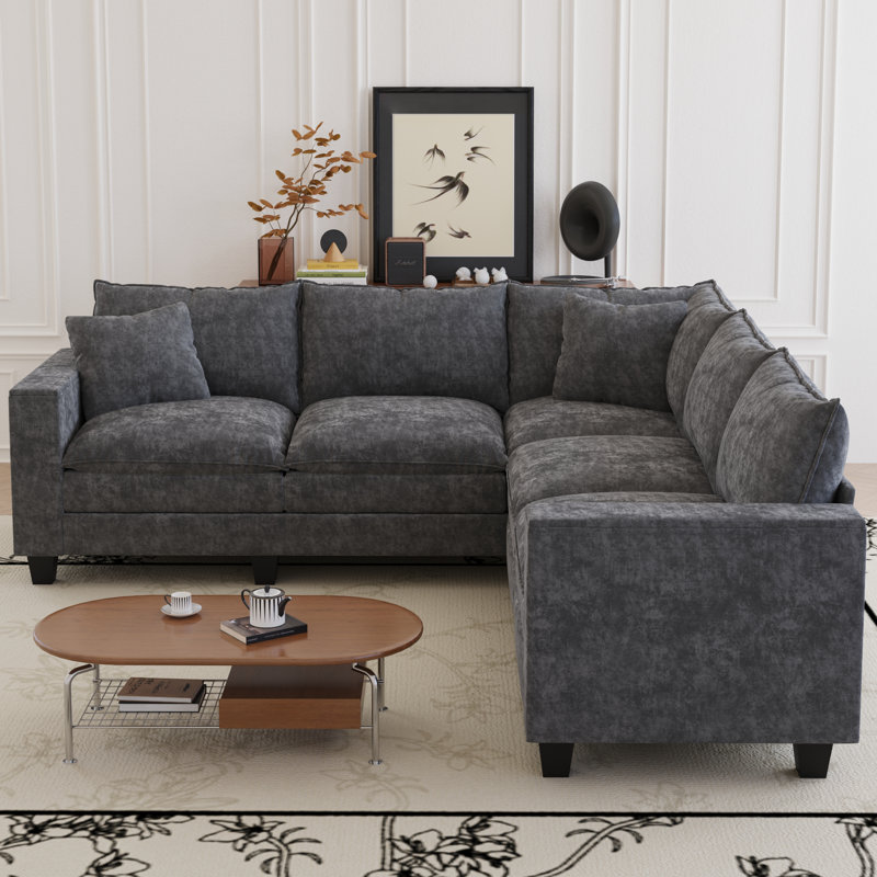 Canapé modulaire moderne avec rangement caché Elara, Chenille grise foncée