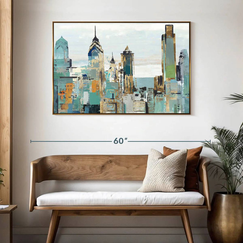 Bleu sarcelle Argueta I, 46 po x 31 po, Cadre flottant doré