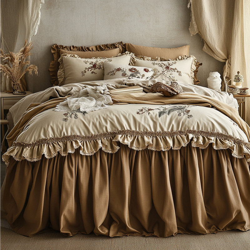 Delicate Embroidered Floral Bed Skirt
