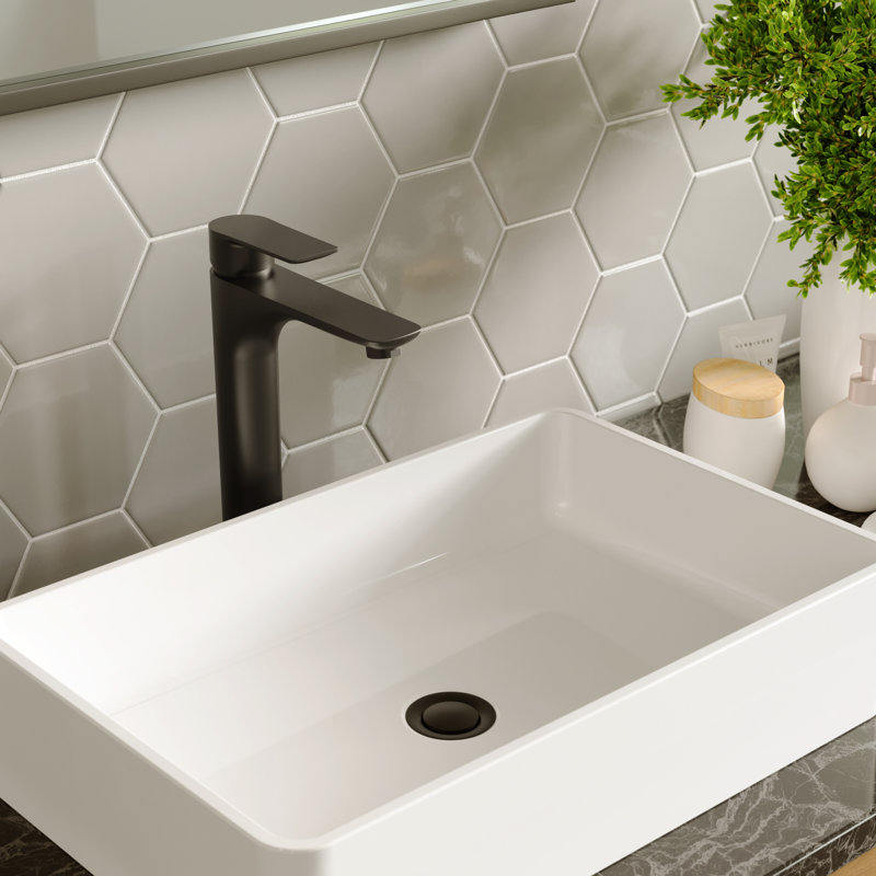 Karran Kayes Single Handle Single Hole Vessel Bathroom Faucet With Matching Pop-up Drain, Matte Black