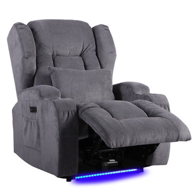 Aguilera Ilan 31.5" Wide Heated Power Recliner Massage Home Theater Individual Seat with Cup Holder by Ebern Designs