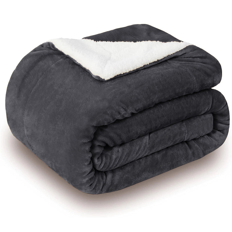 Couverture en molleton ultra doux Sherpa - réversible, chaude et moelleuse - lavable à la machine, Grand (90 x 90), Gris