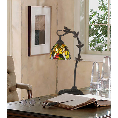 Maddock 24" Bronze Metal Tiffany Style Table Lamp With Hanging Stained Glass Shade
