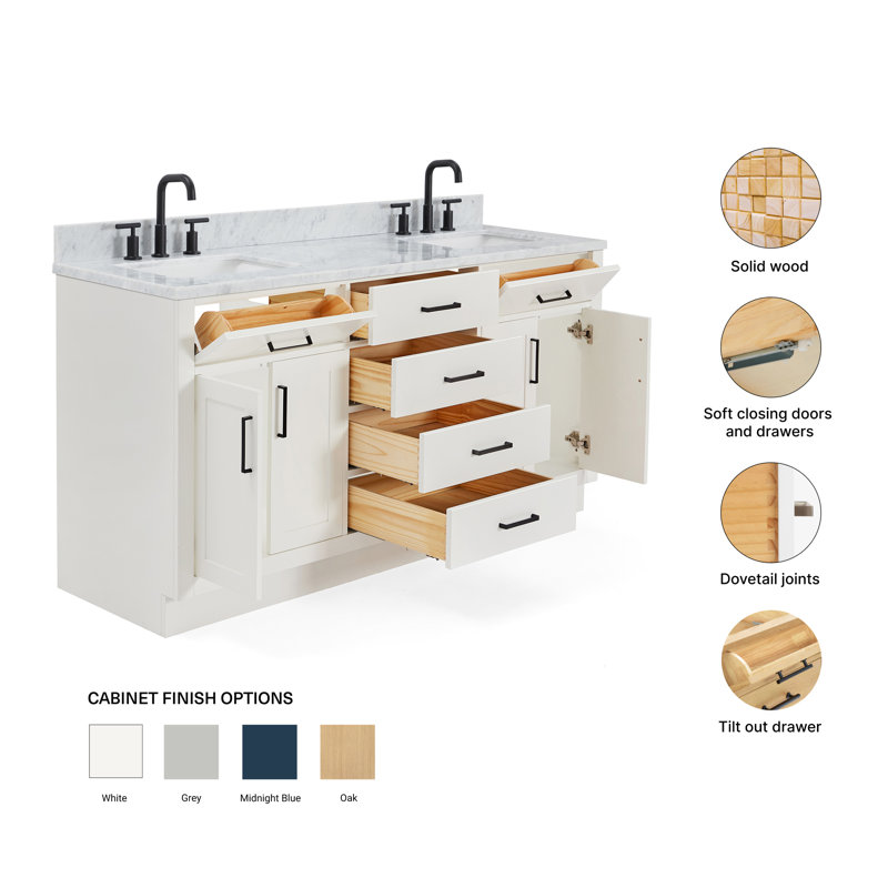 67 in. Double Vanity, Rectangular, White, 67"