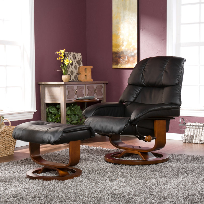 Fauteuil inclinable manuel pivotant avec repose-pieds Proto, Similicuir noir