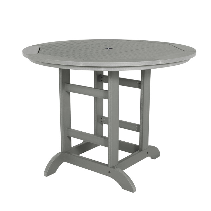 Tion Round Outdoor Dining Table with Umbrella Hole in Counter Height (36"), Coastal Teak, 36" H x 48" L x 48" W