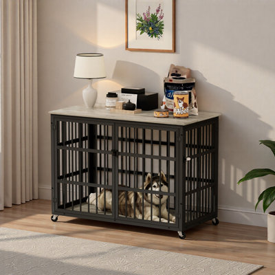 Porte de cage en fer forgé avec ouvertures latérales pour meuble de style chien, l 43,3 po x P 29,9 po x H 33,5 po