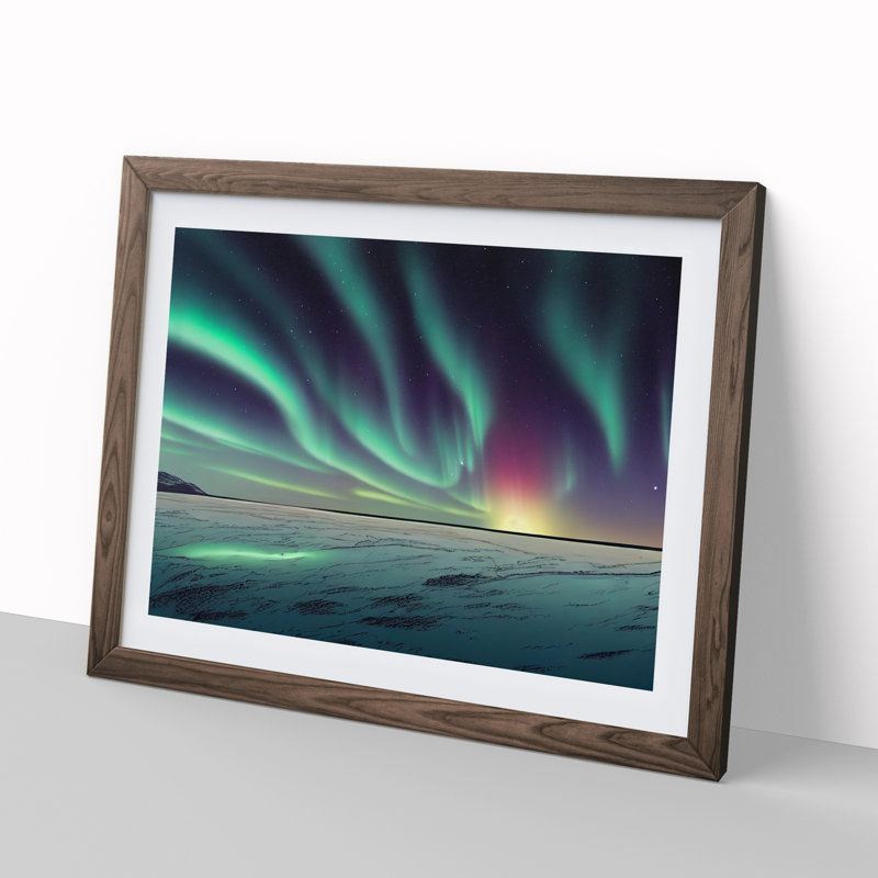 Effervescent Northern Lights - Single Picture Frame Painting, 25cm H x 34cm W x 2cm D, Walnut