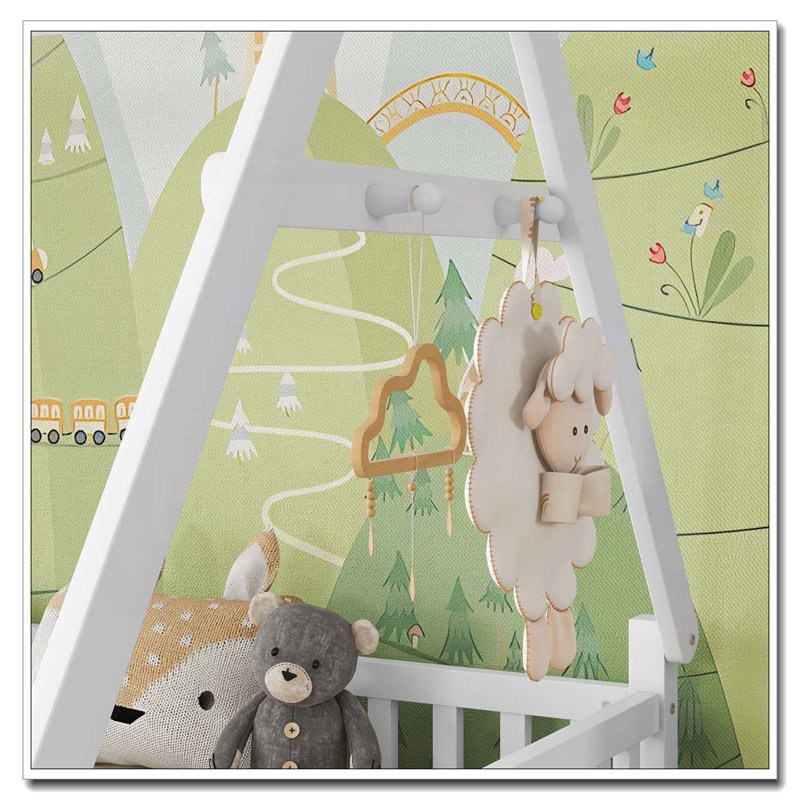 Lit maison en bois avec clôture, Blanc, Lit double