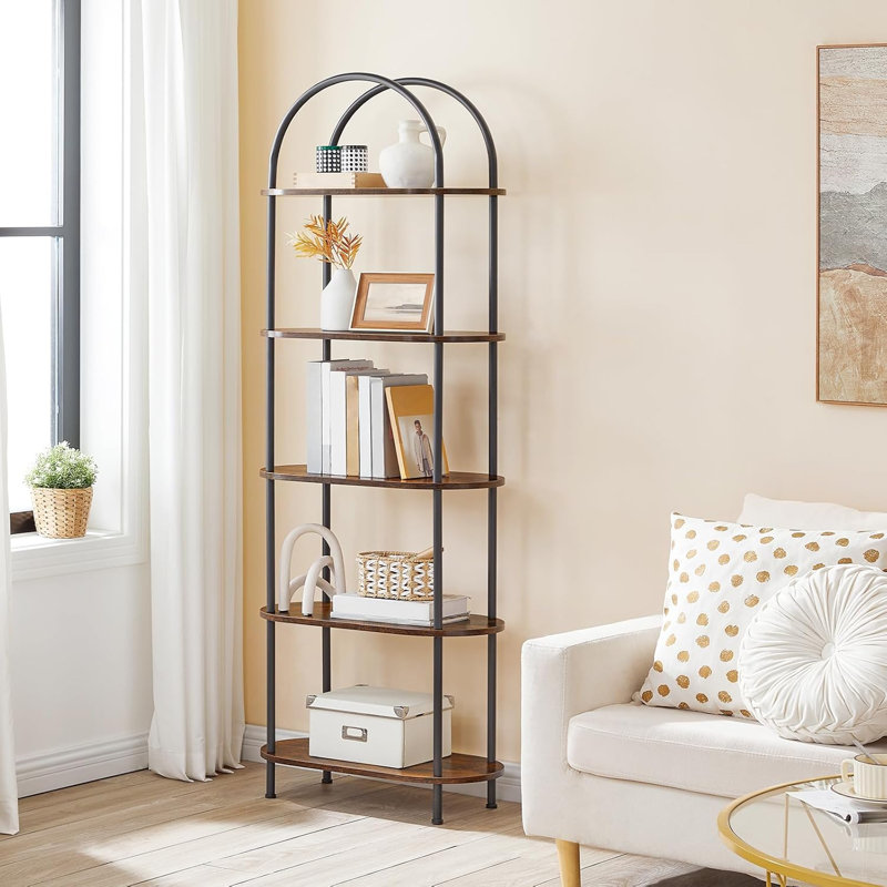 Wooden Bookshelf Storage Rack With Metal Frame