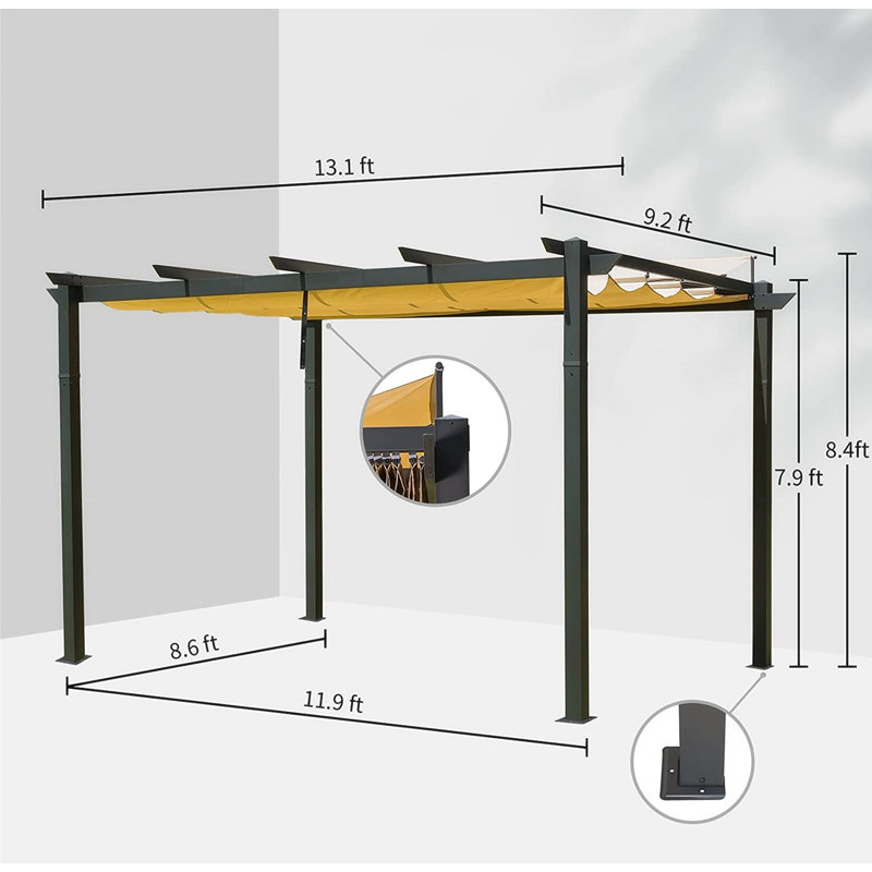 Toile d'extérieur rétractable avec abri de soleil résistant aux intempéries, abri de jardin en aluminium Perla, Gris foncé