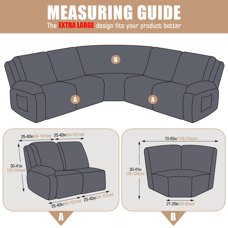 Housses pour canapé d'angle modulaire inclinable 5 pièces Harriet, Mélange de polyester gris anthracite