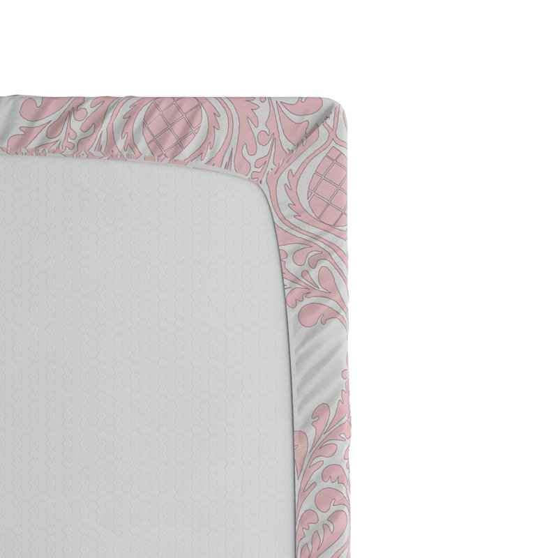 Microfiber Damask Fitted Sheet, Twin XL Fitted Sheet, Pink/White