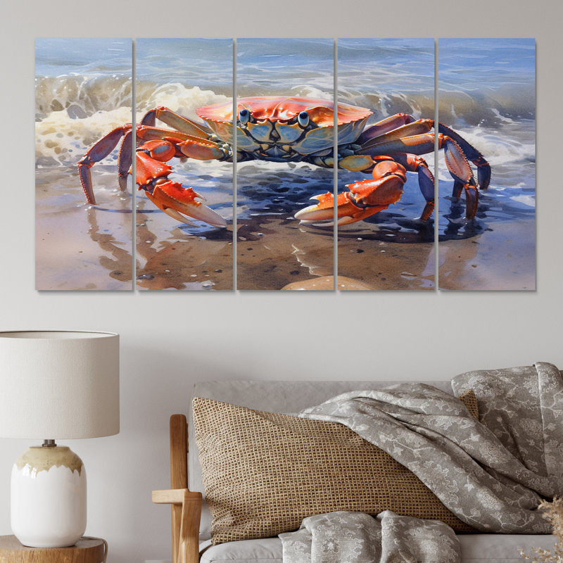Crab Beachcombers II - animaux, art mural, salon - 5 panneaux égaux