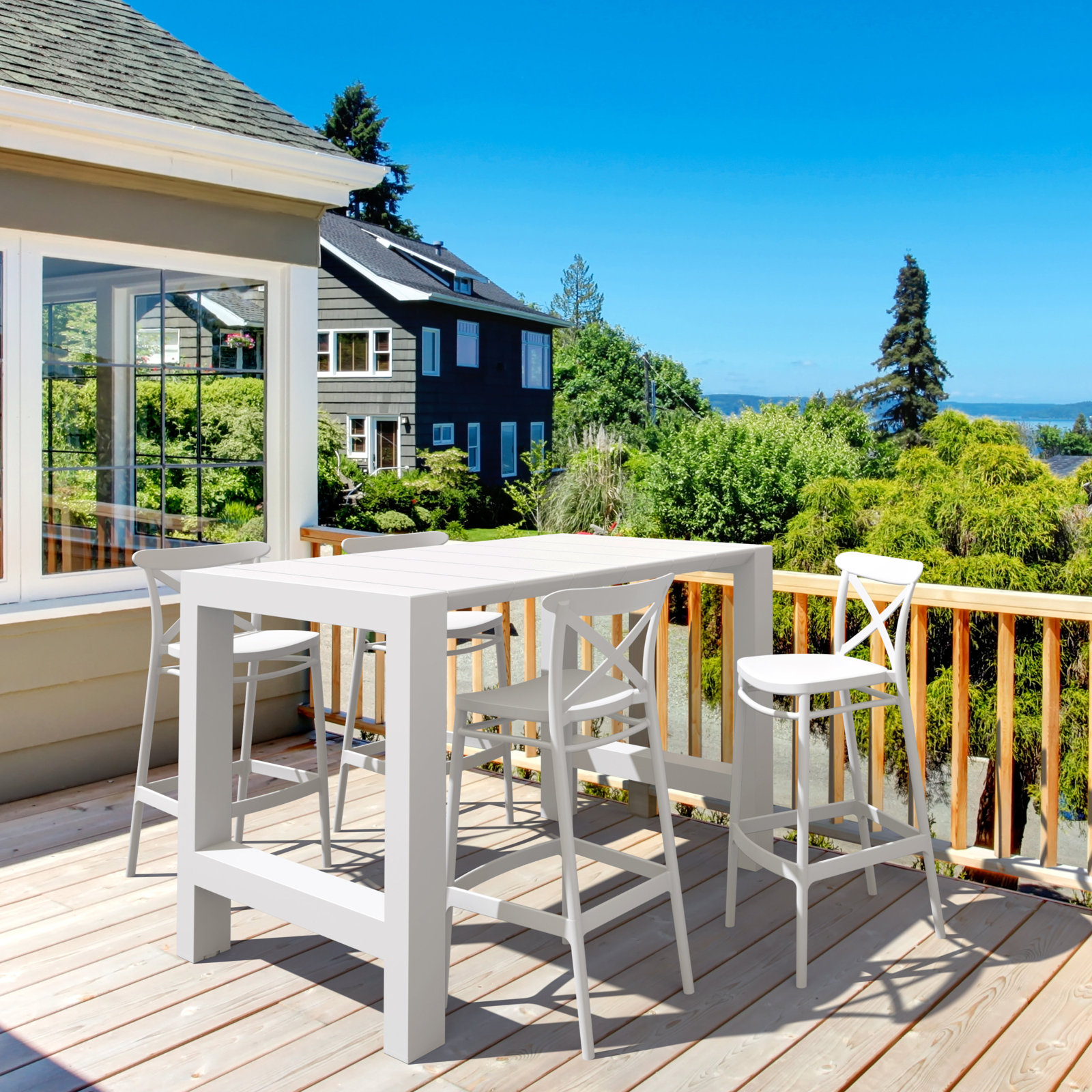 Bijou Outdoor Bar Stool, White, Bar Stool (29.5" Seat Height)
