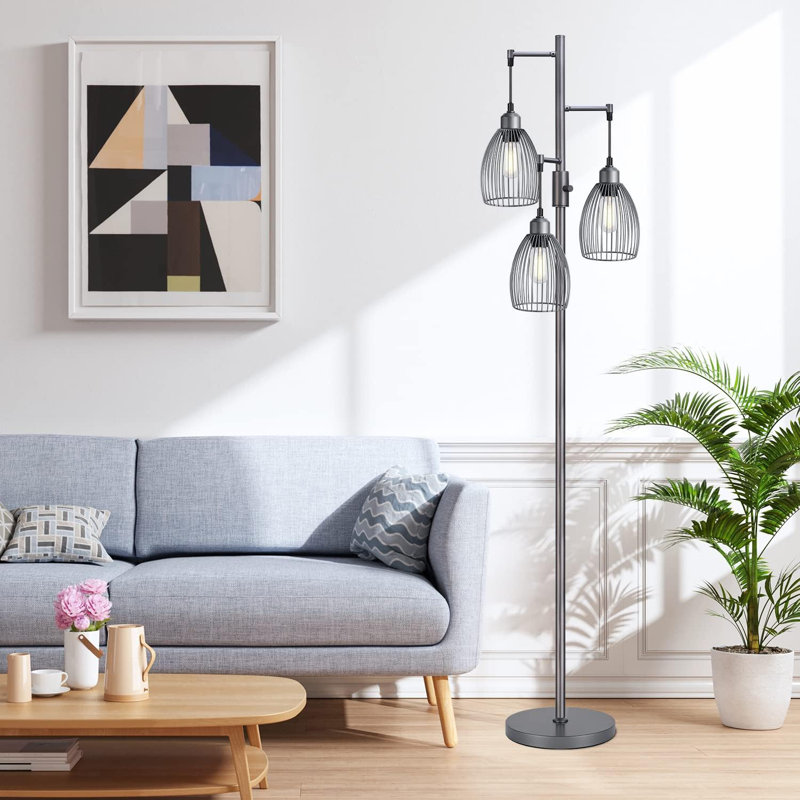 68.5'' LED Tree Floor Lamp with USB, Gray
