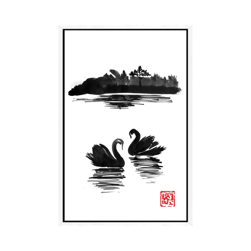 Swan Island II by Péchane - Painting on Canvas, 152.5 cm H x 101.5 cm W, White Framed