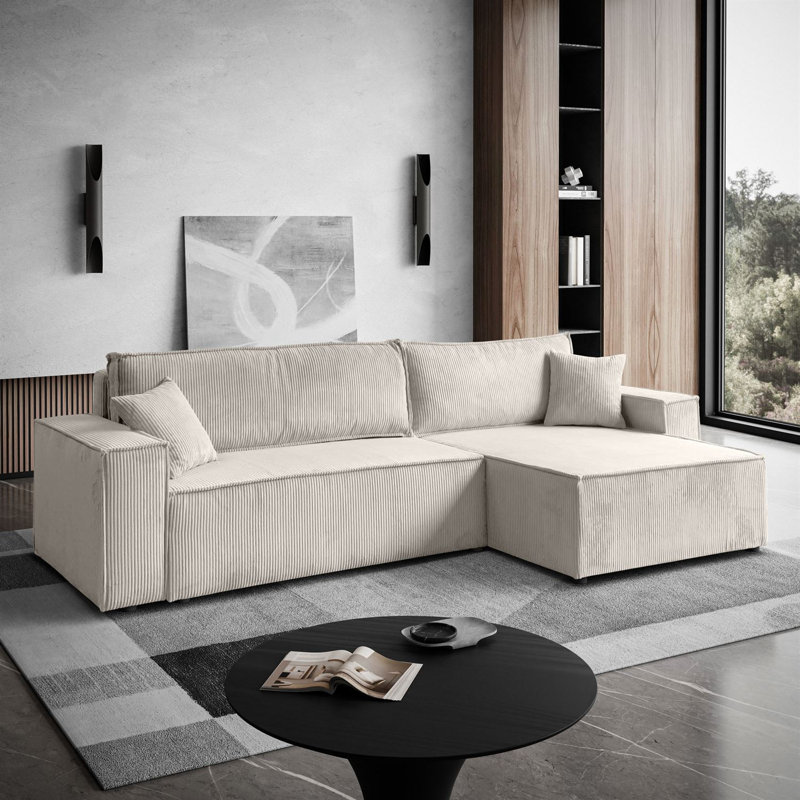 Raaya 4 Seater Corduroy Sofa Bed, Cream
