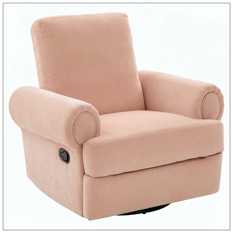 Manual Recliner Sofa Swivel Recliner Rocker Chair With Adjustable Backrest For Living Room Bedroom Nursery, Pink