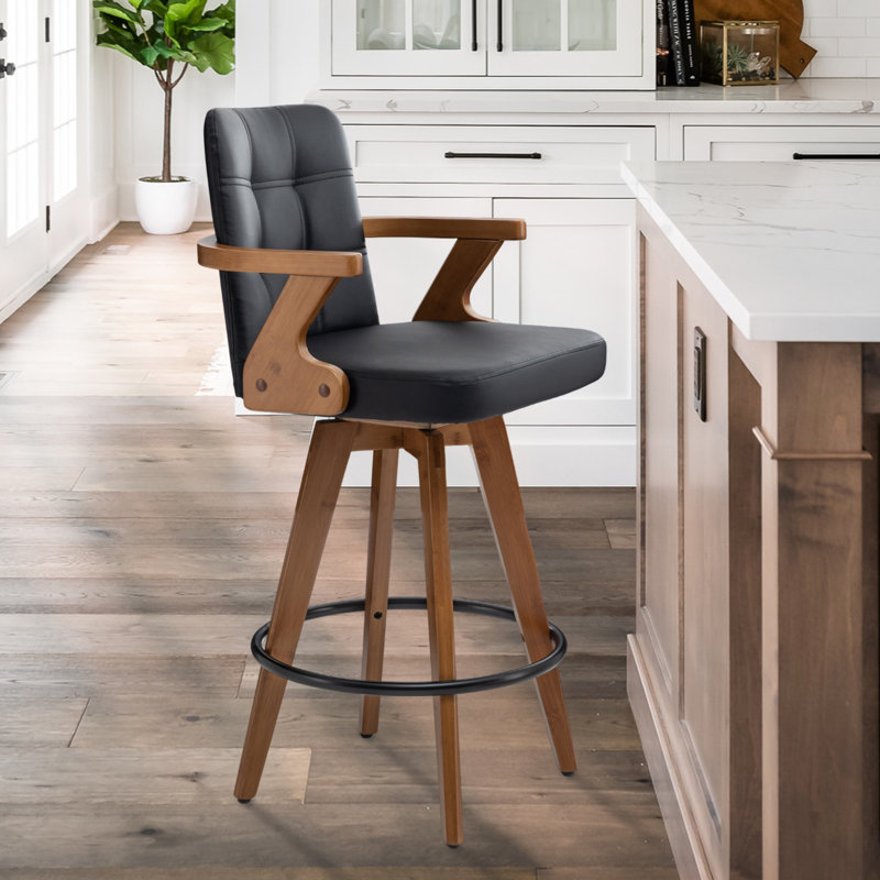 Swivel Upholstered Faux Leather Counter Stool, Black, Bar Stool (31” Seat Height)