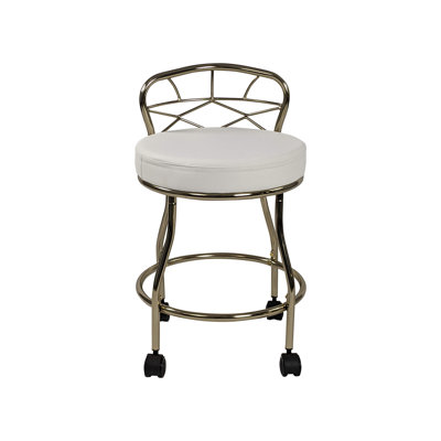 Tabouret de coiffeuse blanc élégant avec roulettes 16 po Elegant