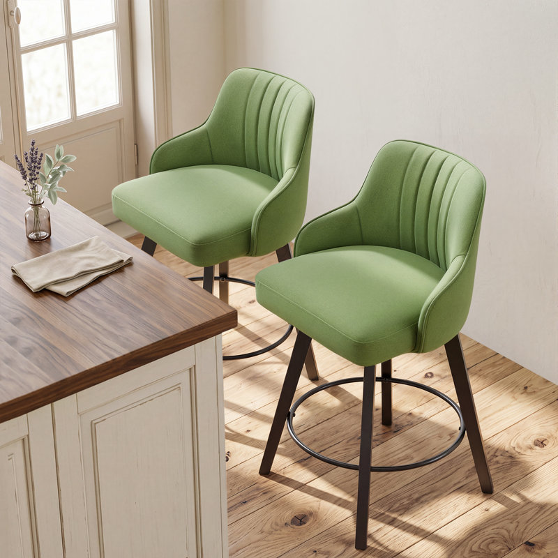 Modern Fabric Upholstered Swivel Bar Stool, Green, 2