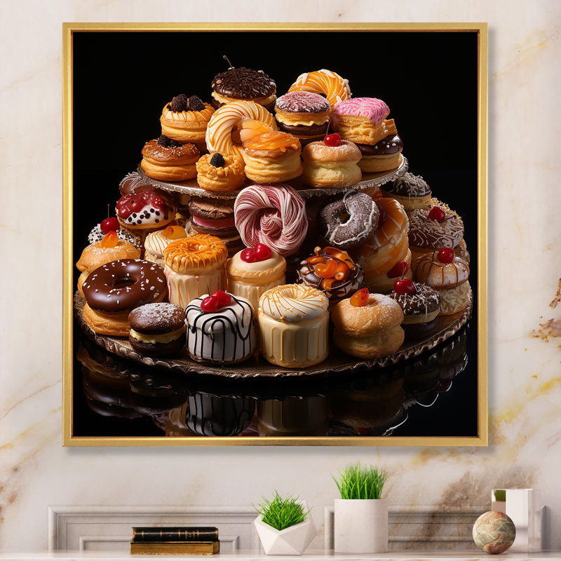 Sweet Pastries V - Desert Wall Art Living Room, H 16 po x l 16 po x P 1 po, Cadre flottant doré