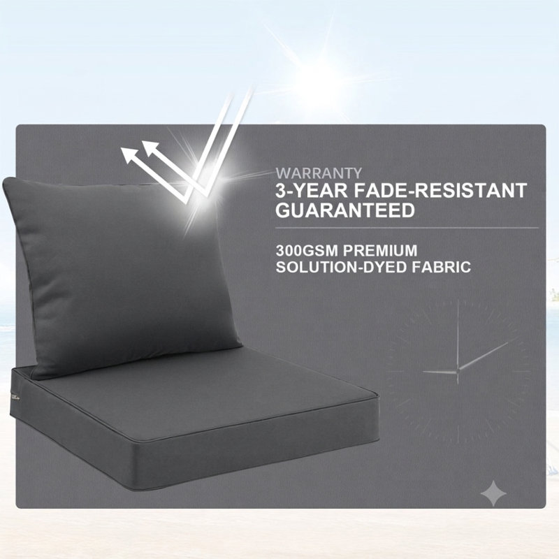Ensemble de coussins d'extérieur pour patio, coussins de siège et de dossier amovibles avec housse imperméable et sangles de fixation