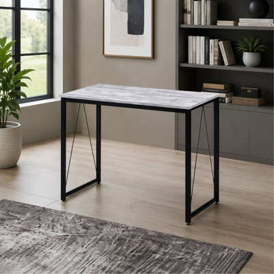 Bureau d'écriture, finition blanc antique et noir, table d'étude compacte pour bureau à domicile