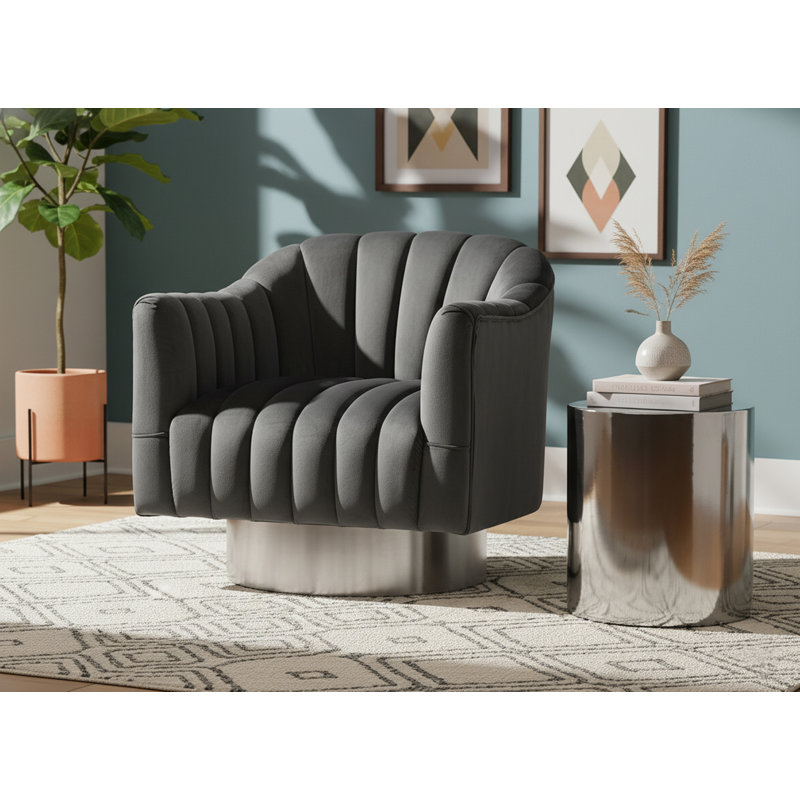 Fauteuil d'appoint pivotant en velours Farrah, Velours gris, Argent
