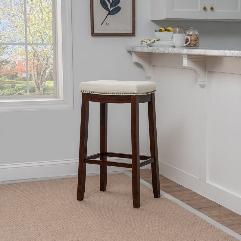 Bartonville Counter & Bar Solid Wood Backless Stool with Upholstered Seat, Bar Stool (32.25" Seat Height)