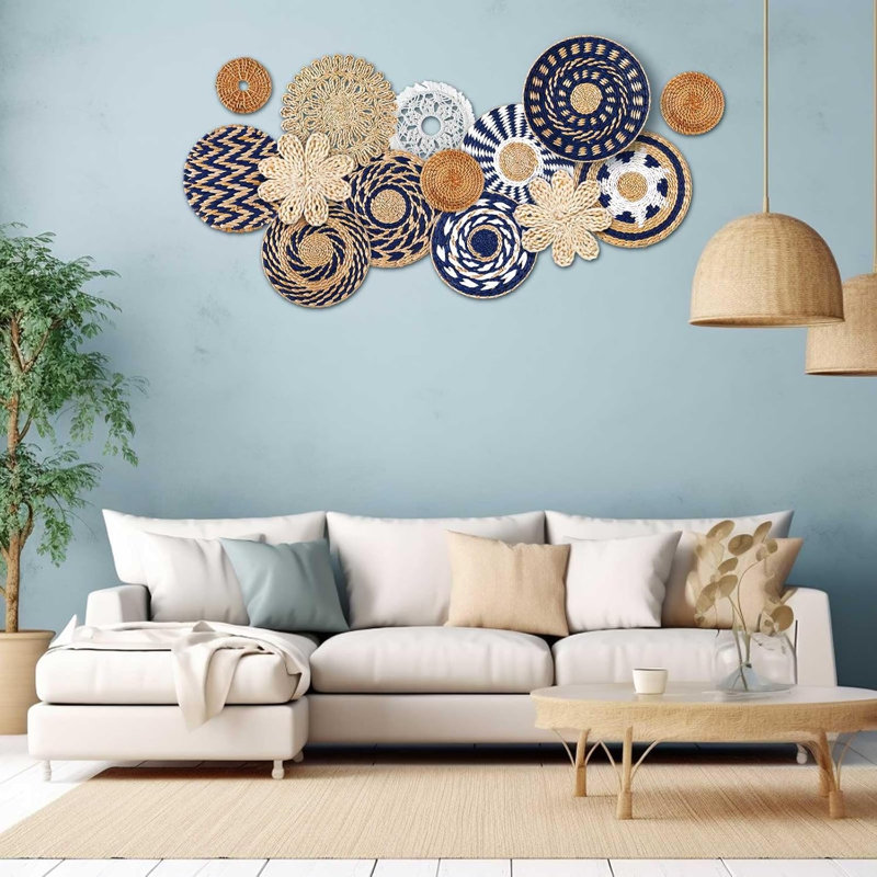 15 pièces Boho Wall Basket Decor Handgread Seagrass Wall Woven Wall