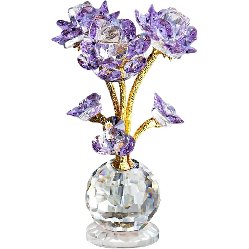 Purple crystal rose figurine