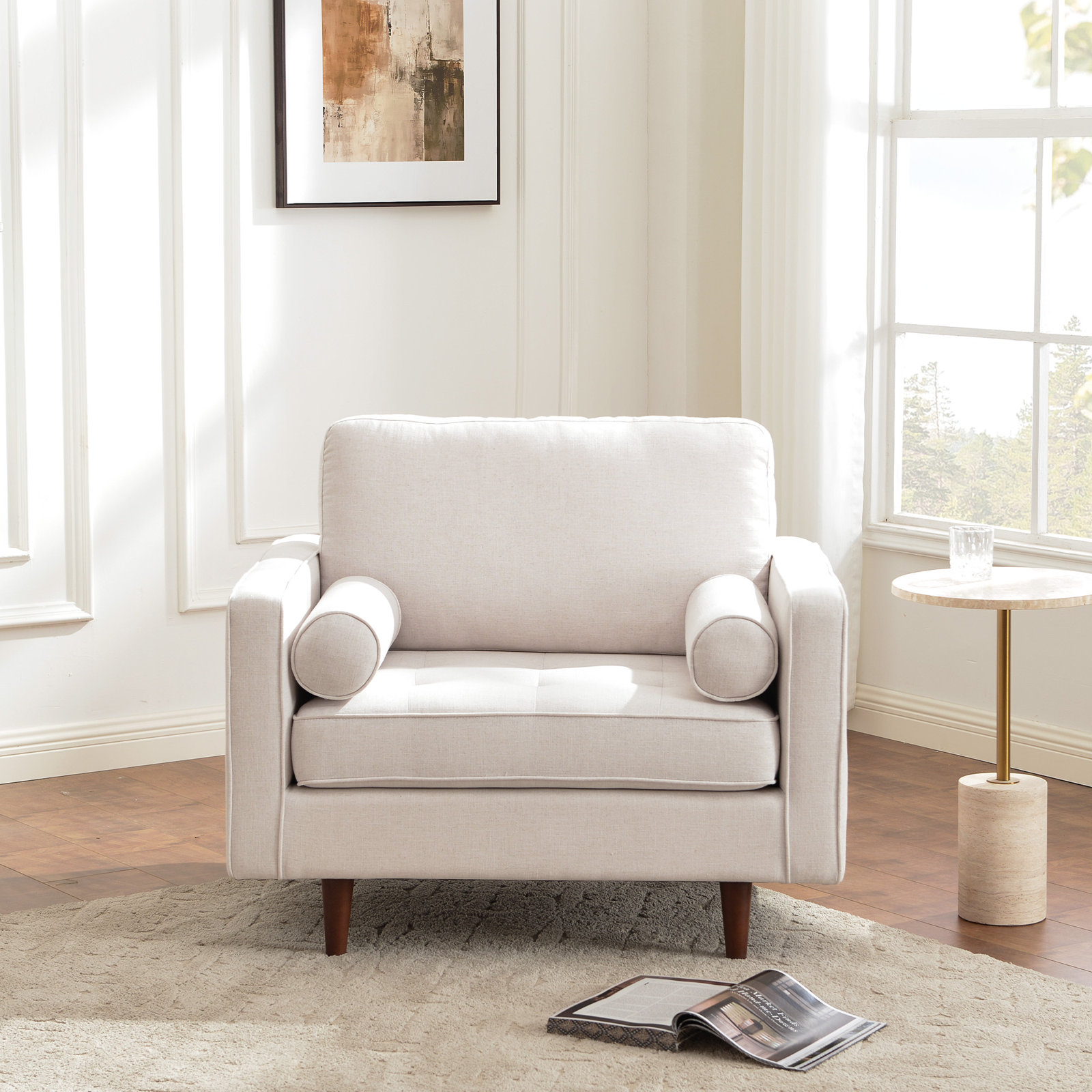 Geo Upholstered Armchair, Ivory Linen