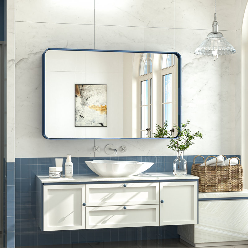 Miroir d'appoint Tyro, 48 po x 30 po, Bleu, Rectangulaire