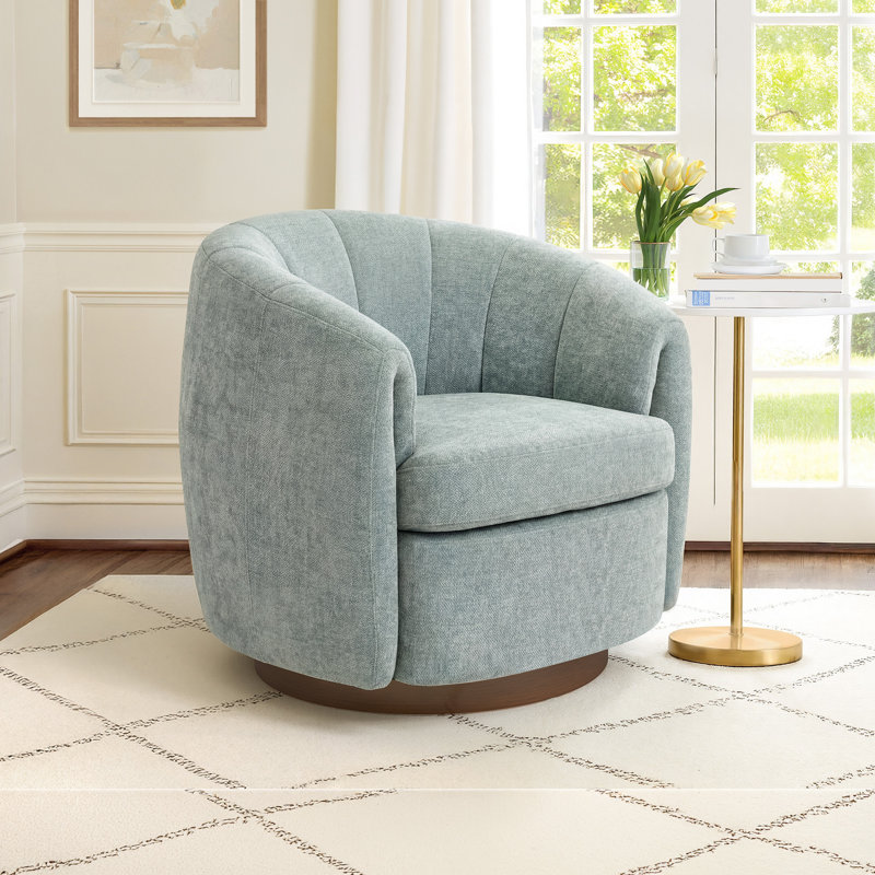 Seraphina Upholstered Swivel Barrel Chair, Smoke Blue Green