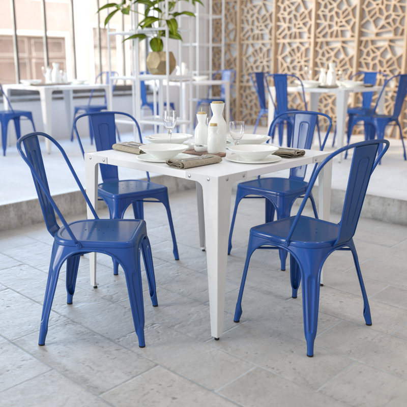 Commercial GradeMetal Indoor-Outdoor Stackable Chair, Blue